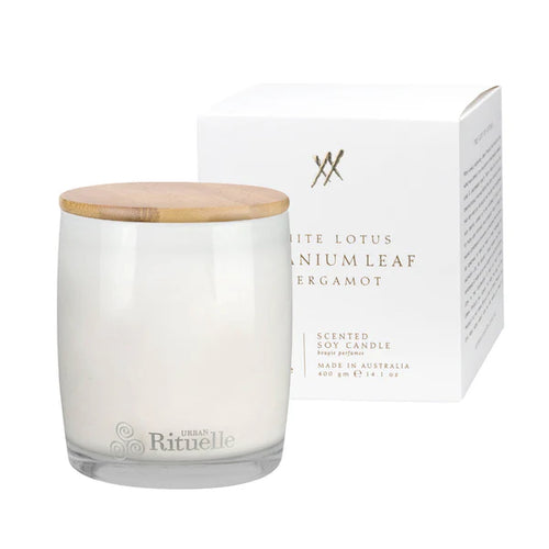 White Lotus, Geranium Leaf & Bergamot Scented Soy Candle