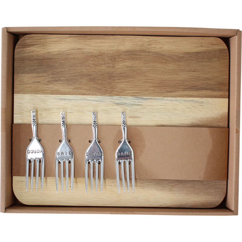 Acacia Board with Set of 4 Cheese Forks