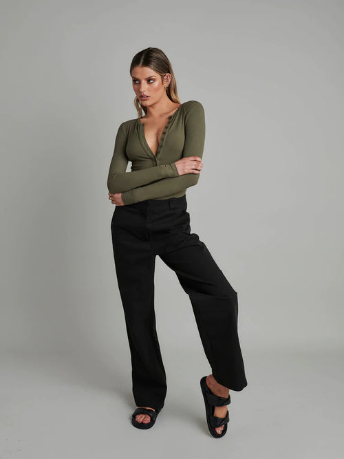 Long Sleeve Crew Neck Button Down Bodysuit