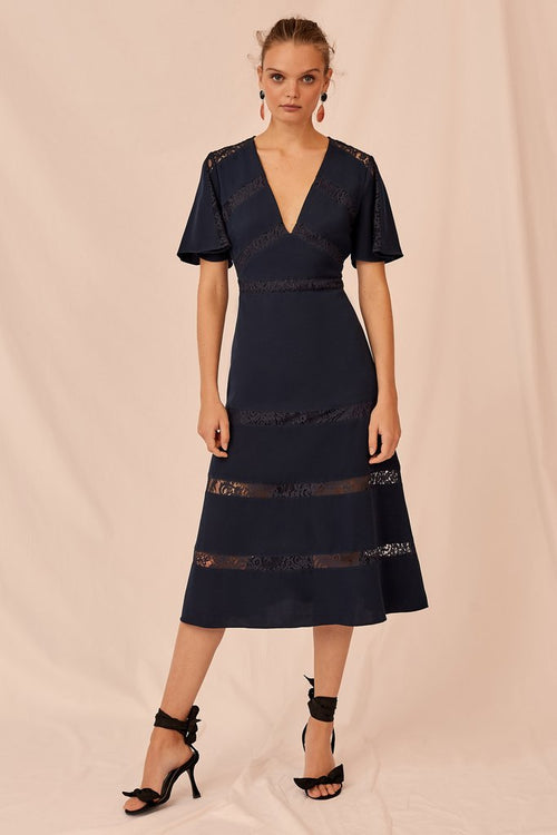 keepsake navy blue dress Keepsake The Label Be Free Maxi Dress Navy XS Straps,pleated Side Slits NWOT