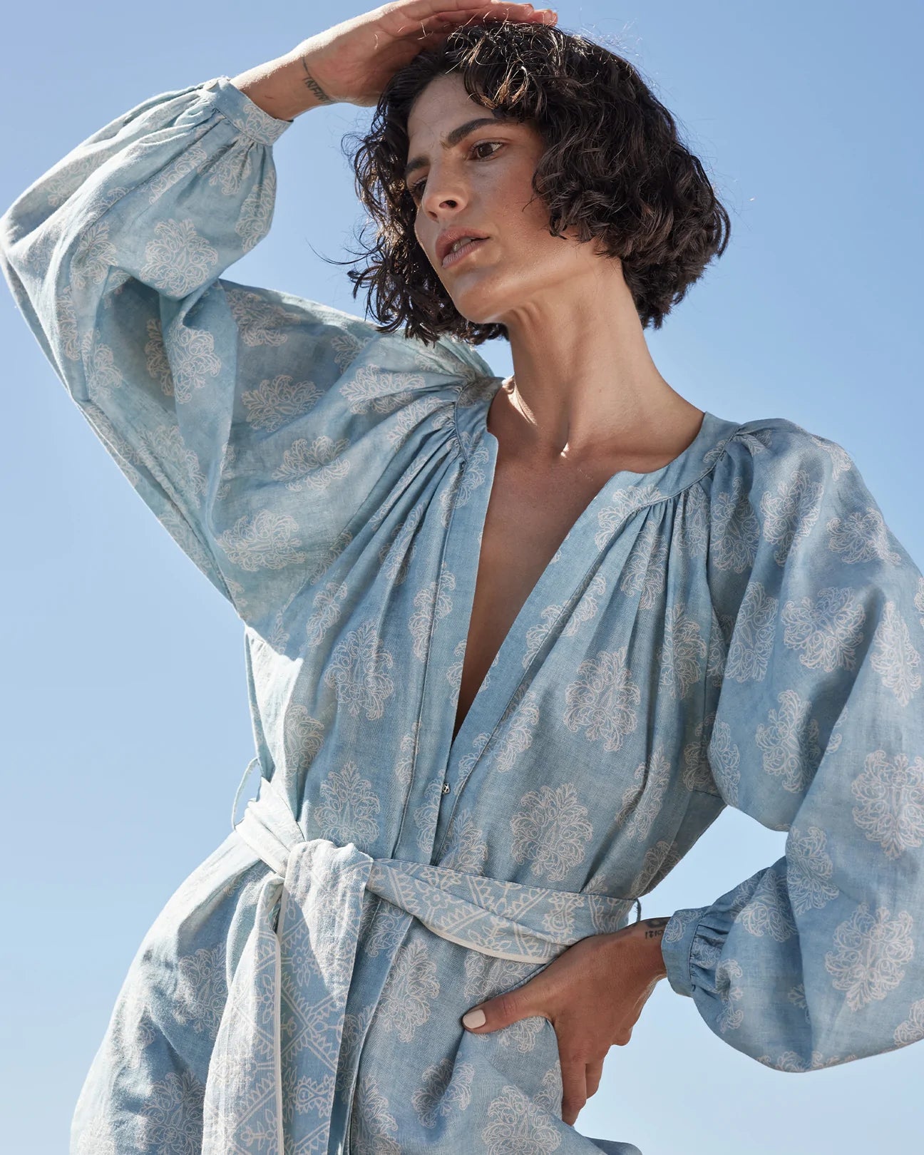Anjali Linen Tunic Dress Intrigue on Rose Anjali Linen Tunic Dress Intrigue on Rose