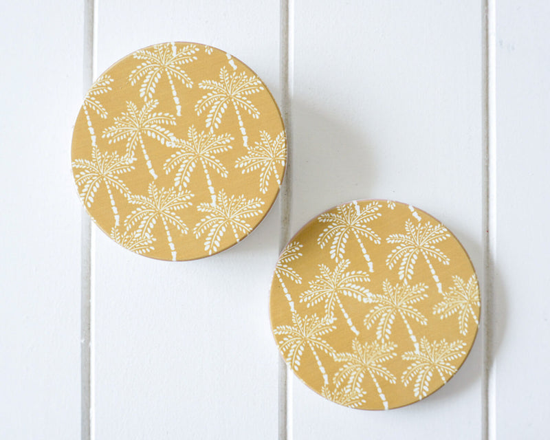Coconut Palm Ceramic Coasters - Mustard